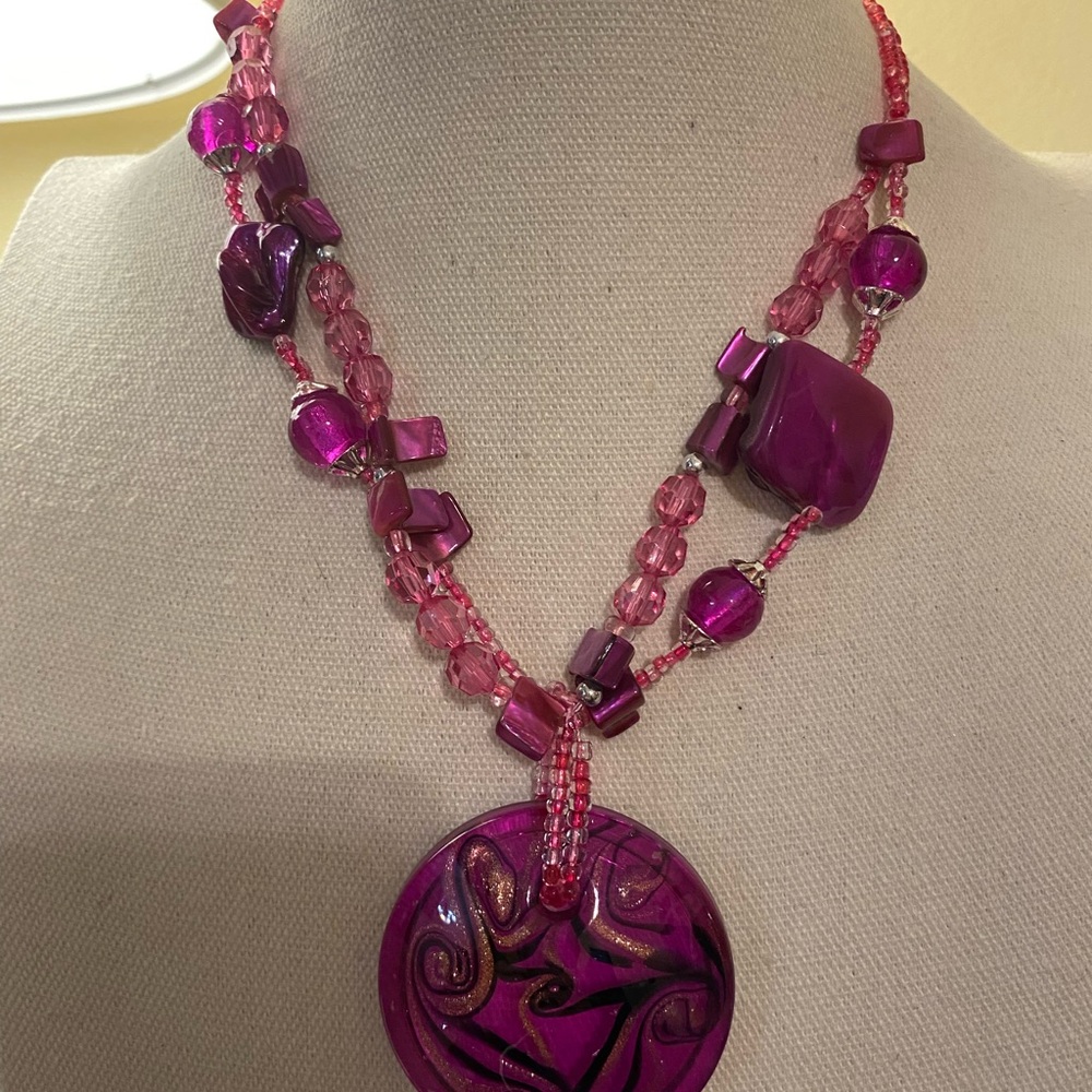 Purple Glass Beaded Statement Necklace